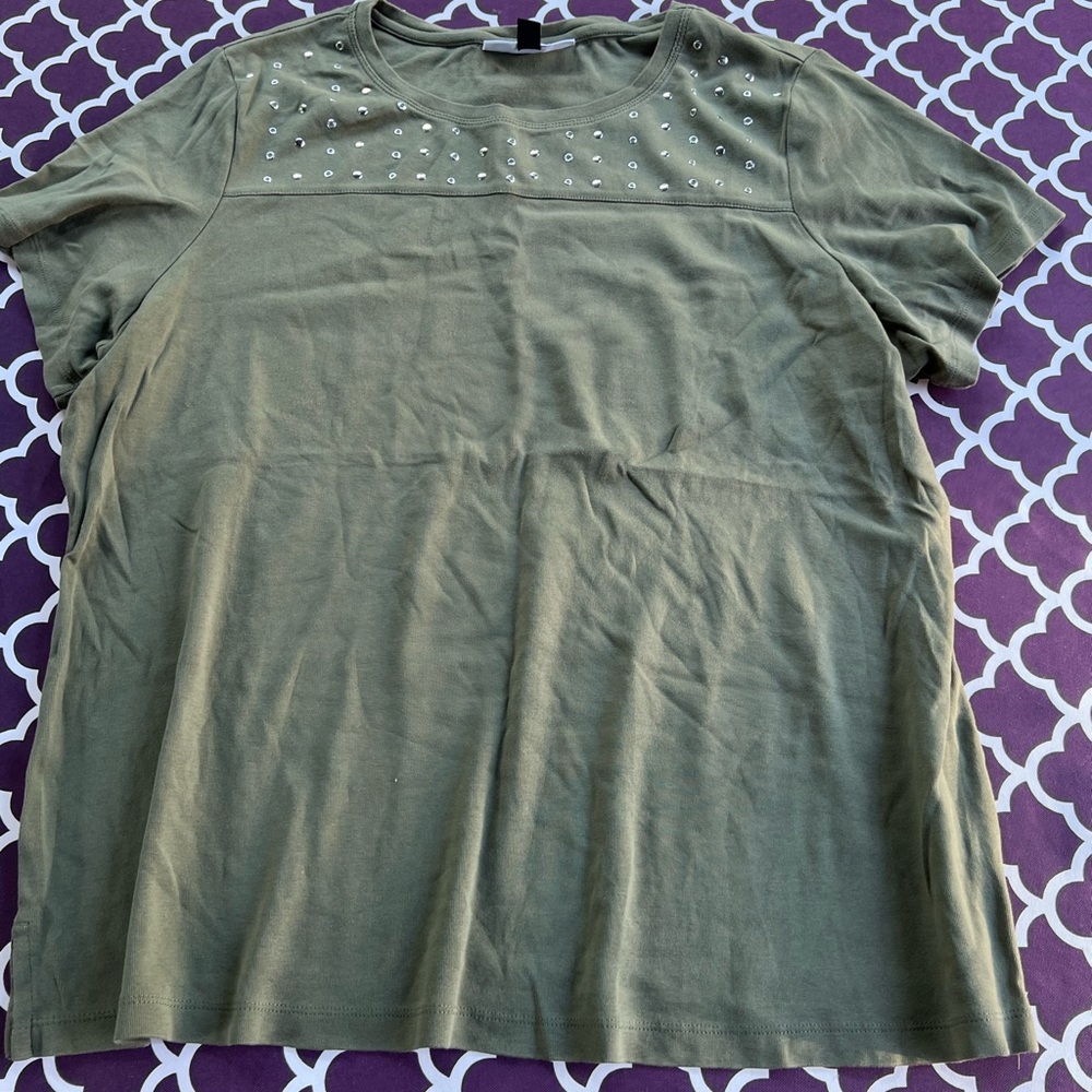 Karen Scott Cotton Olive Green Short Sleeve Tee